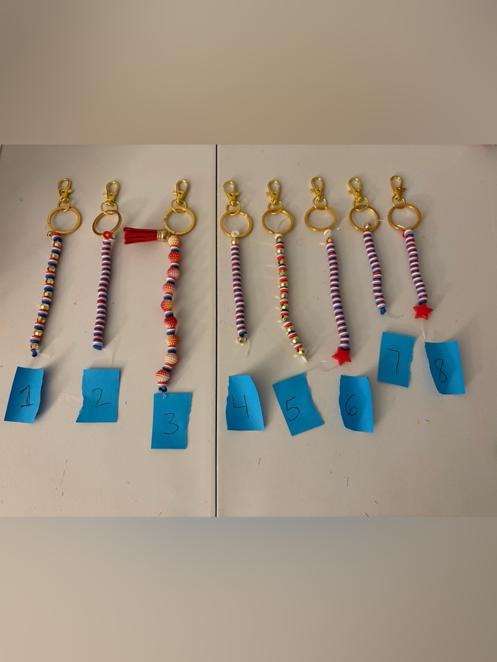 Emmy’s Creations Patriotic Red, White & Blue Beaded Keychain Charm (Choice of 1)